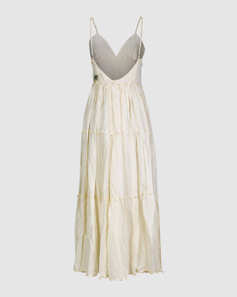 LINEN MAXI DRESS IN WHITE I PERIGO I HOUSE OF CURATED