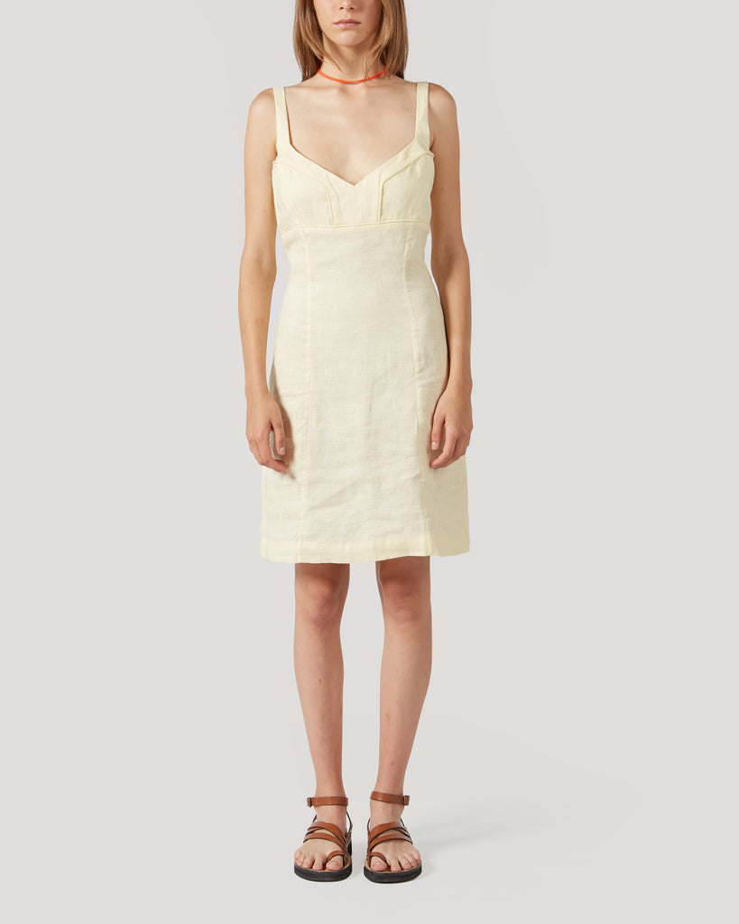 PERIGO I LINEN SHORT DRESS IN YELLOW I  House of Curated.