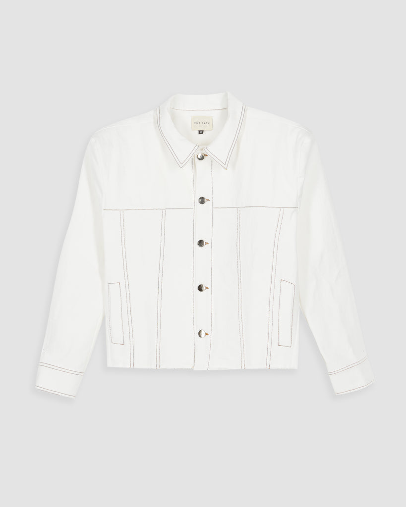 The Pack I MUY SHIDA DENIM JACKET IN OFF-WHITE I  House of Curated.