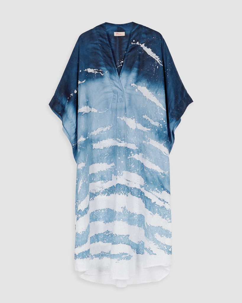 POEIRA Design I BLUE LINEN HAND DYED KAFTAN I  House of Curated.
