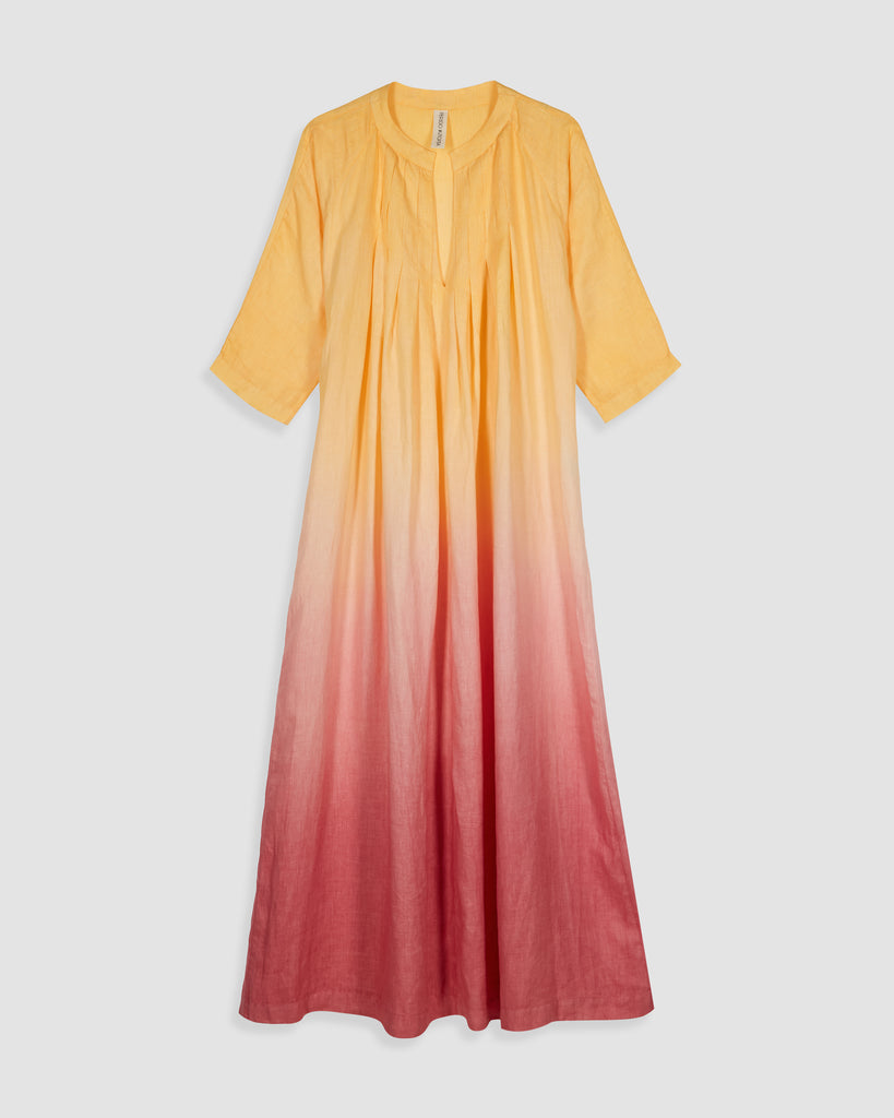 PERIGO I TIE DYE LINEN DRESS IN YELLOW & PINK I  House of Curated.