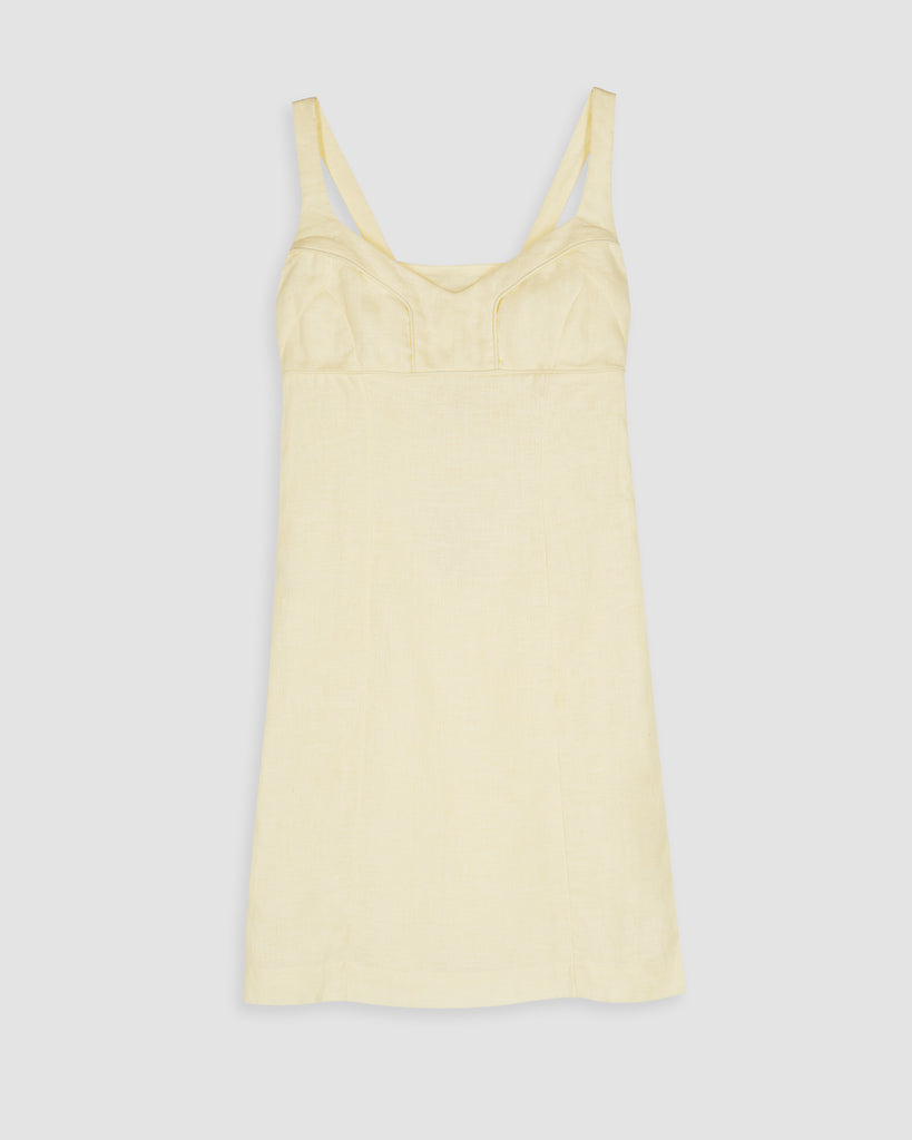 PERIGO I LINEN SHORT DRESS IN YELLOW I  House of Curated.
