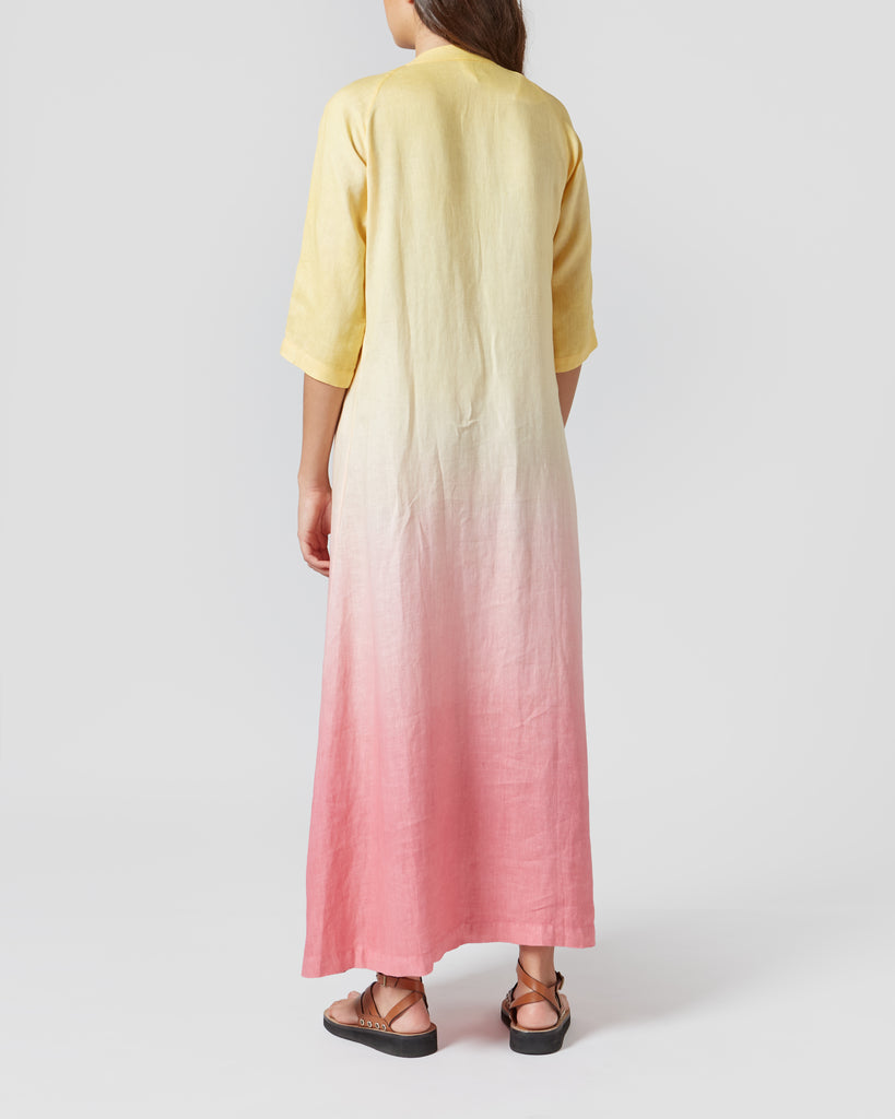 PERIGO I TIE DYE LINEN DRESS IN YELLOW & PINK I  House of Curated.
