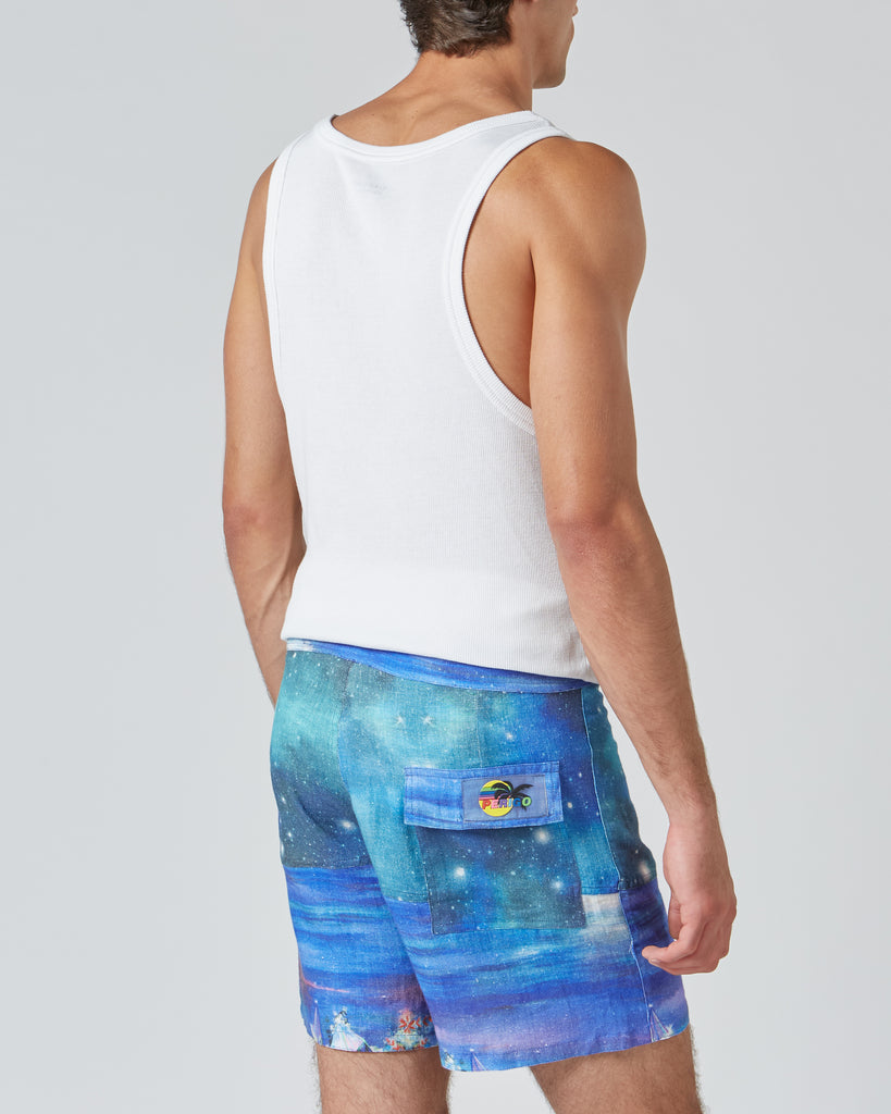 PERIGO I LINEN SURFER SHORTS IN PARAISO SIDERAL I  House of Curated.