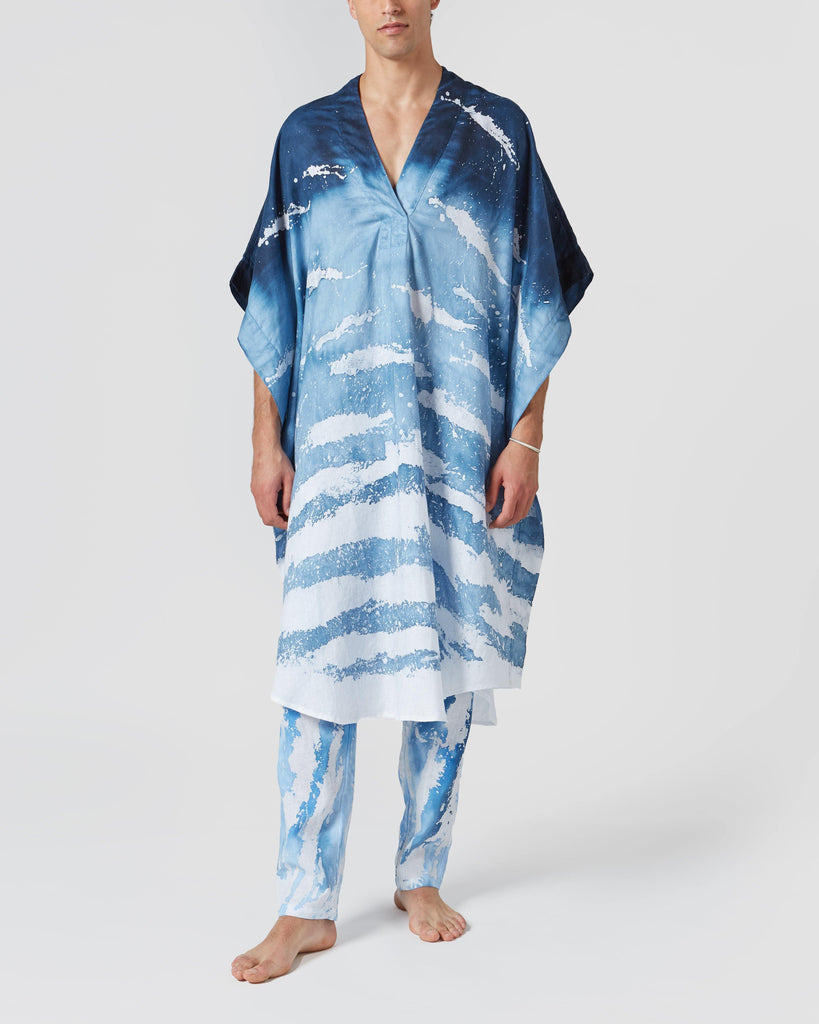 POEIRA Design I BLUE LINEN HAND DYED KAFTAN I  House of Curated.