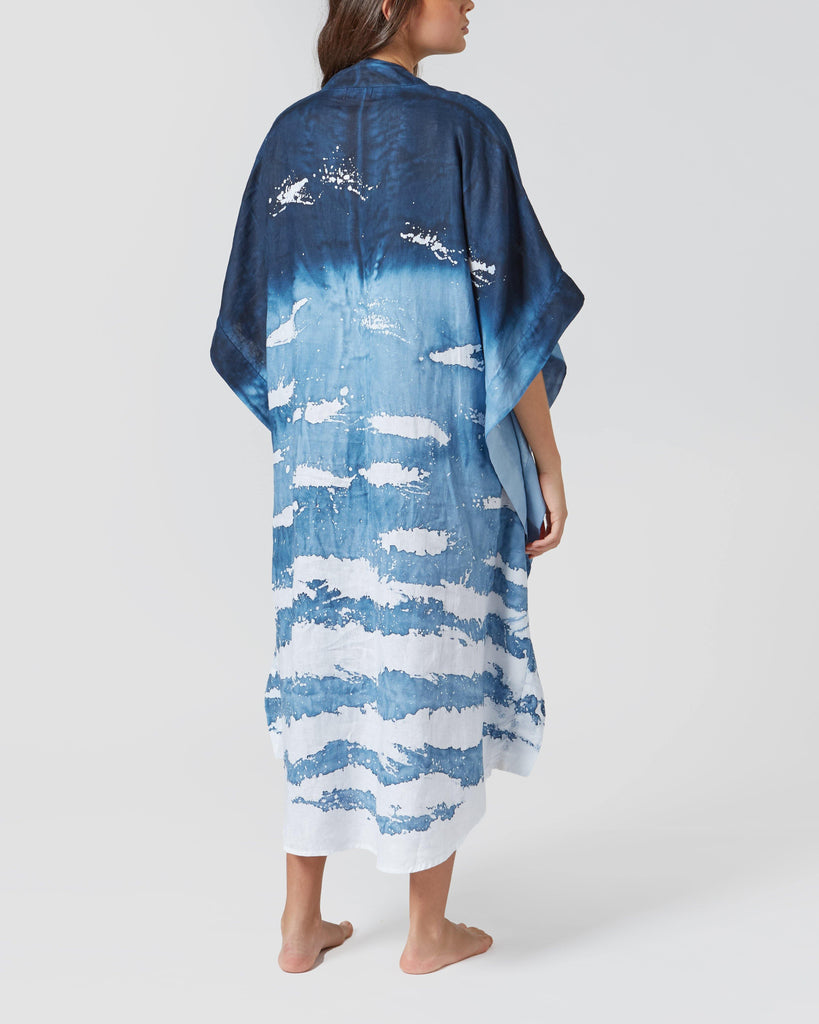 POEIRA Design I BLUE LINEN HAND DYED KAFTAN I  House of Curated.